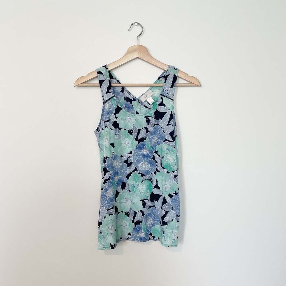 Loft Blue & Green Floral Tank Blouse Shirt Top